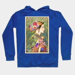 Pretty Art Deco Painting of girl with flowers botanical floral goddess of flowers Hoodie